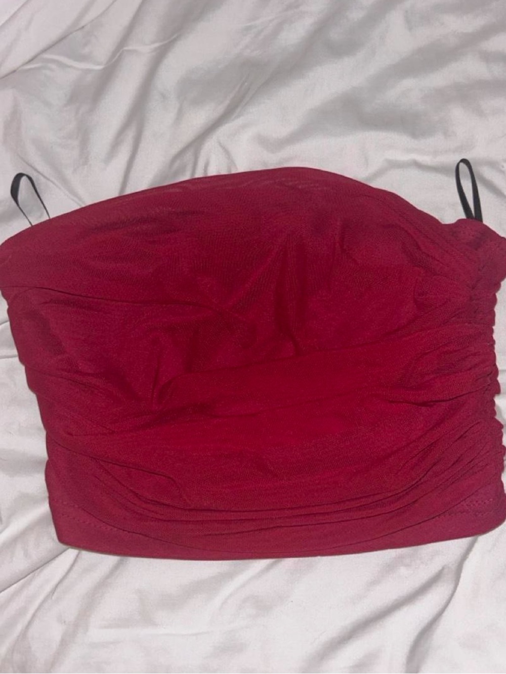 SHEIN Burgundy Strapless Ruched Crop Top